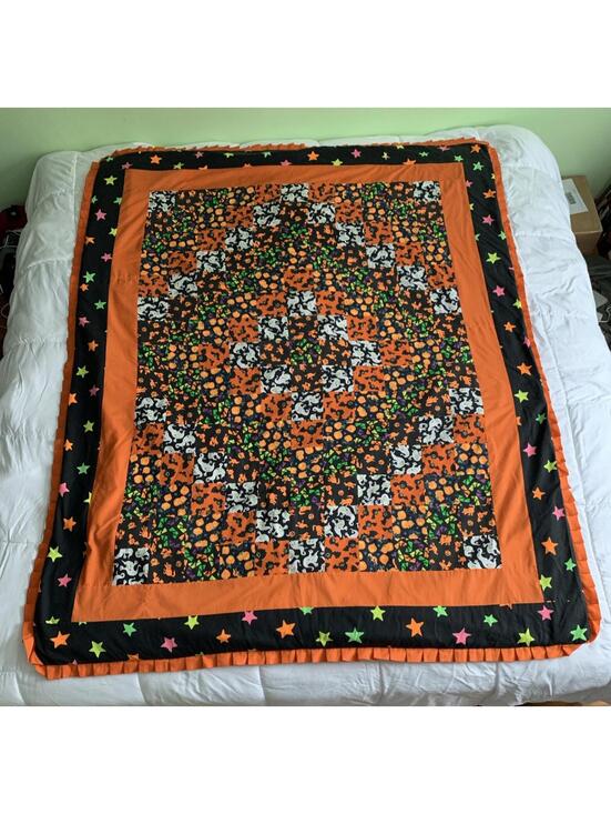 Other - Vintage 1990s Handmade Halloween Quilt 76x 60" Large Throw Twin Cotton Patchwork